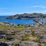Panoramic view of Fogo village and harbor from Brimstone Head on Fogo Island, Newfoundland.